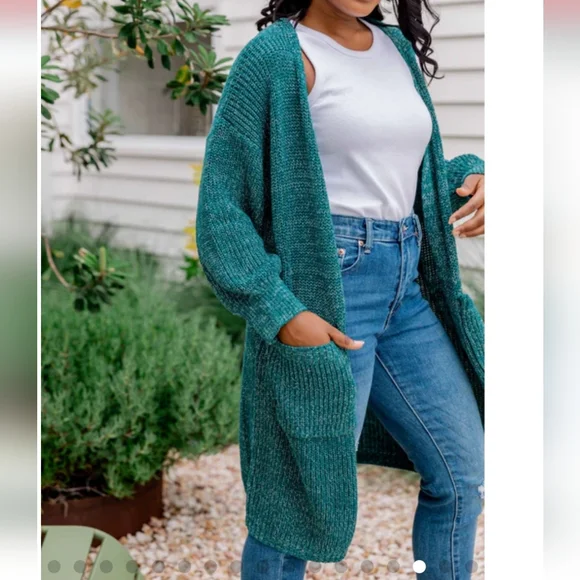 Cozy Dark Teal Duster Cardigan. NWT. Pockets!  Marled. - Picture 4 of 12